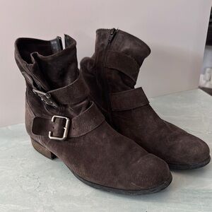 Paul Green Chocolate Suede Ankle Booties- reposhing, color looks more dark grey